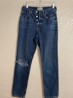 EVERLANE Women’s Dark Blue Distressed Button-Fly Jeans